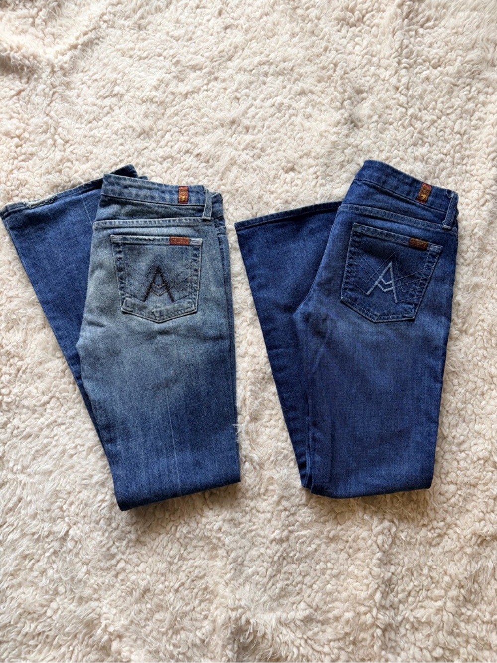 Y2K 7 For All Mankind Bundle: Crystal & Distressed A-Pocket Flare Jeans, Size 28